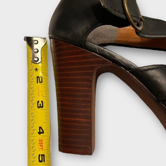 SEYCHELLES black leather stacked wood block heel strappy sandals Size 9 - Picture 8 of 8